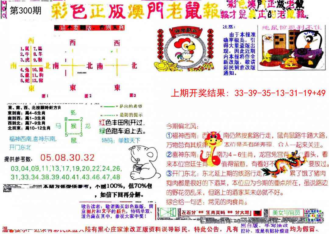 300期彩色正版澳门老鼠报[图]