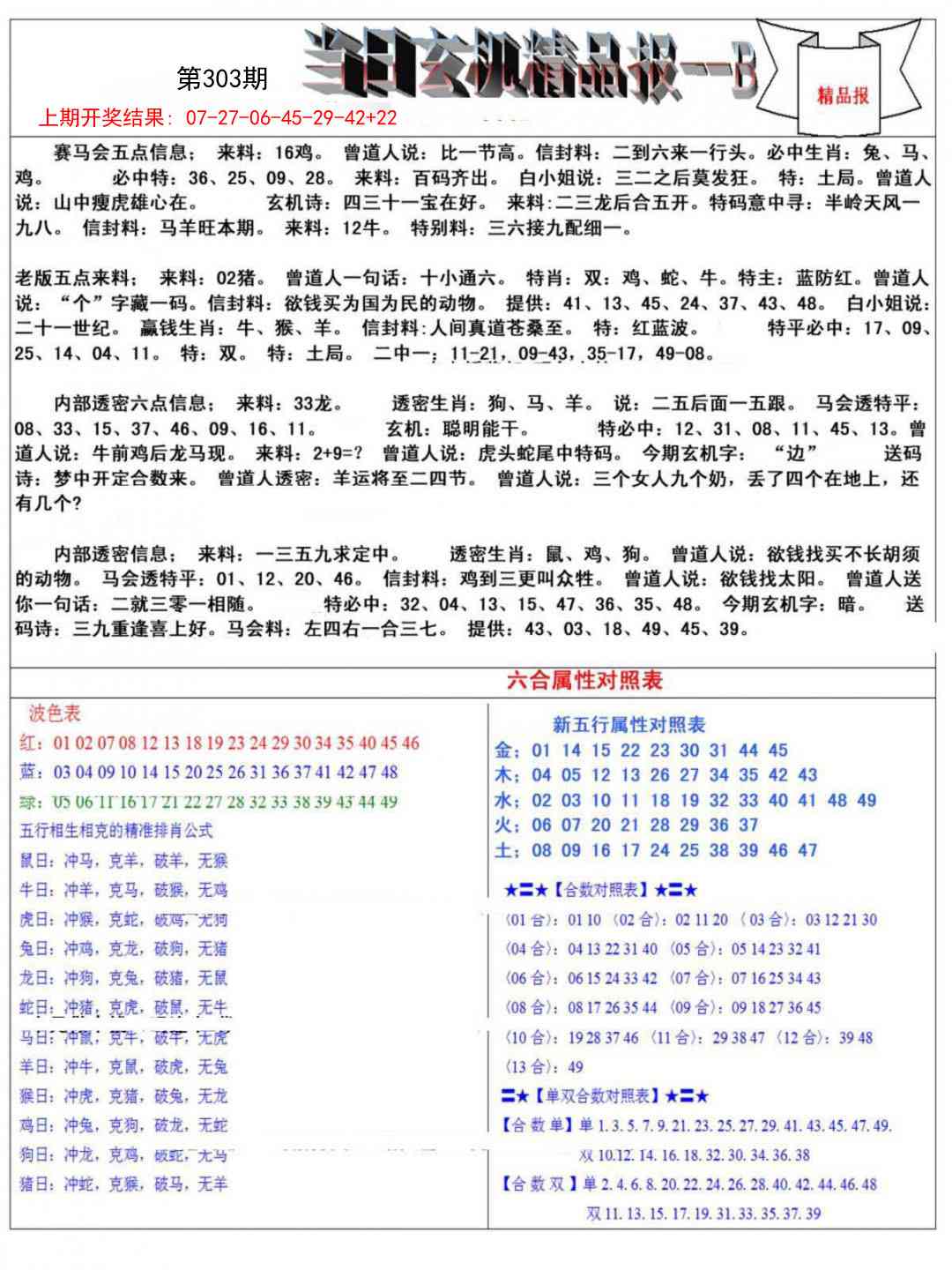 303期当日玄机精品报B[图]