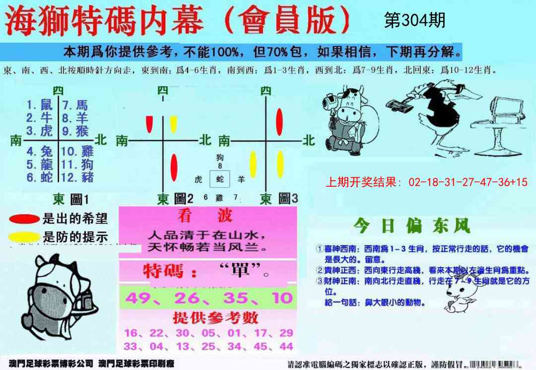 304期另版海狮特码内幕报[图]
