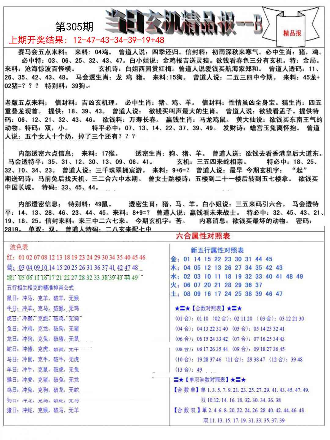 305期当日玄机精品报B[图]