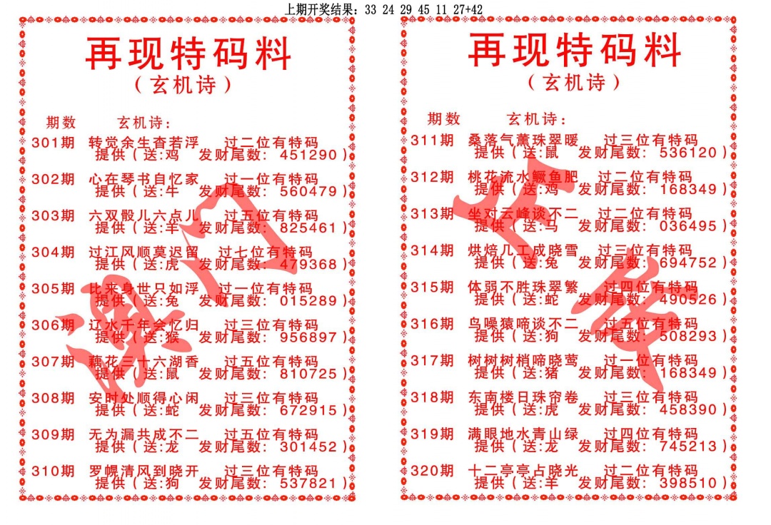 306期再现特码料[图]