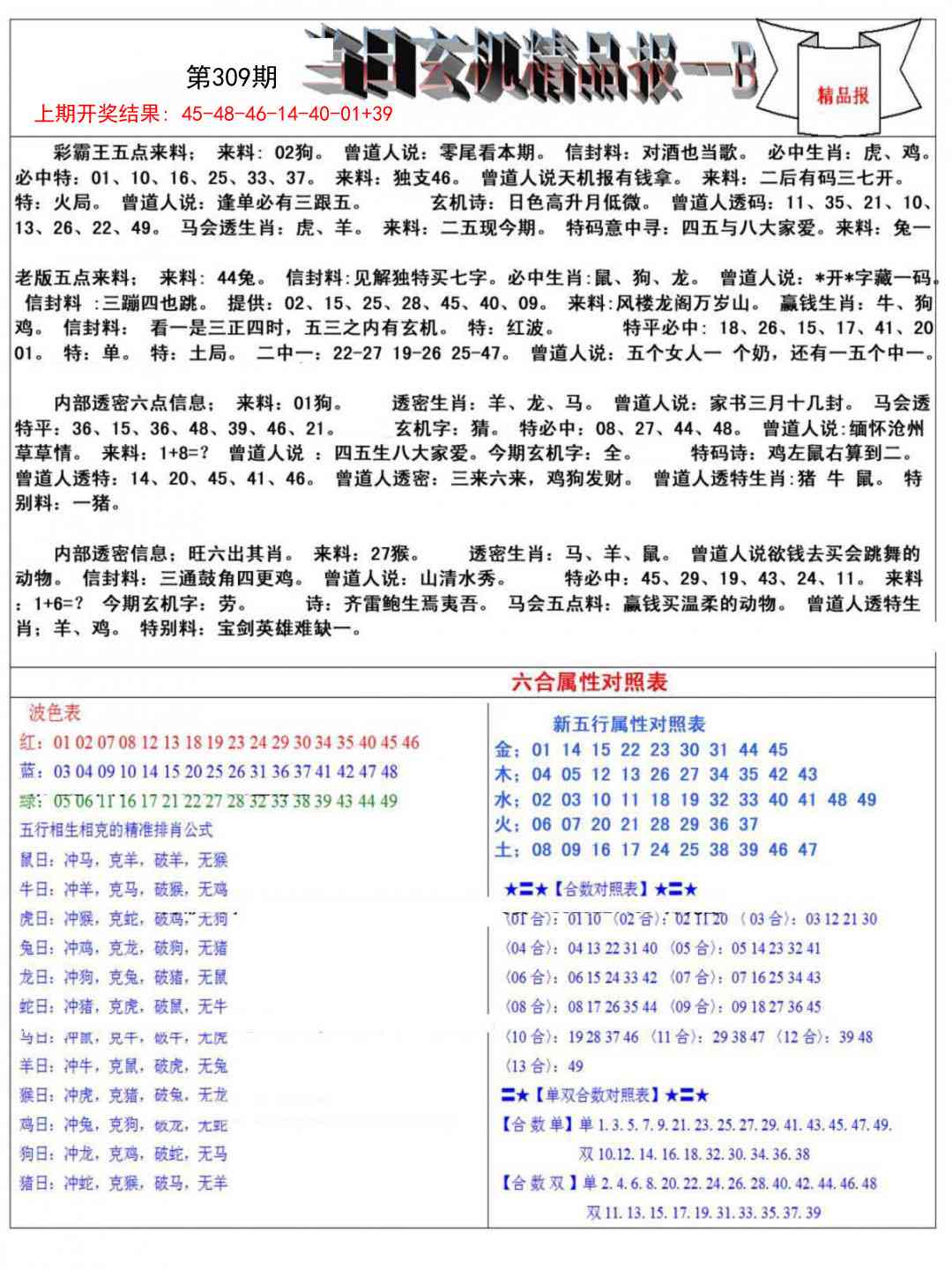 309期当日玄机精品报B[图]