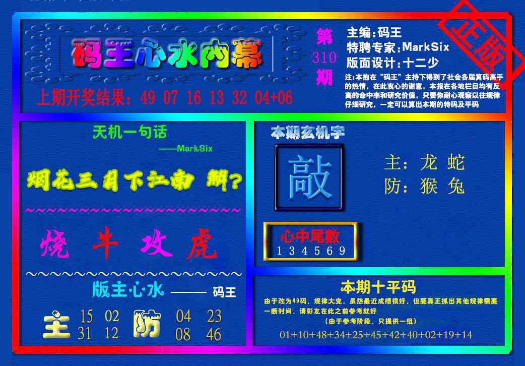 310期{码王雷锋}内幕报[图]