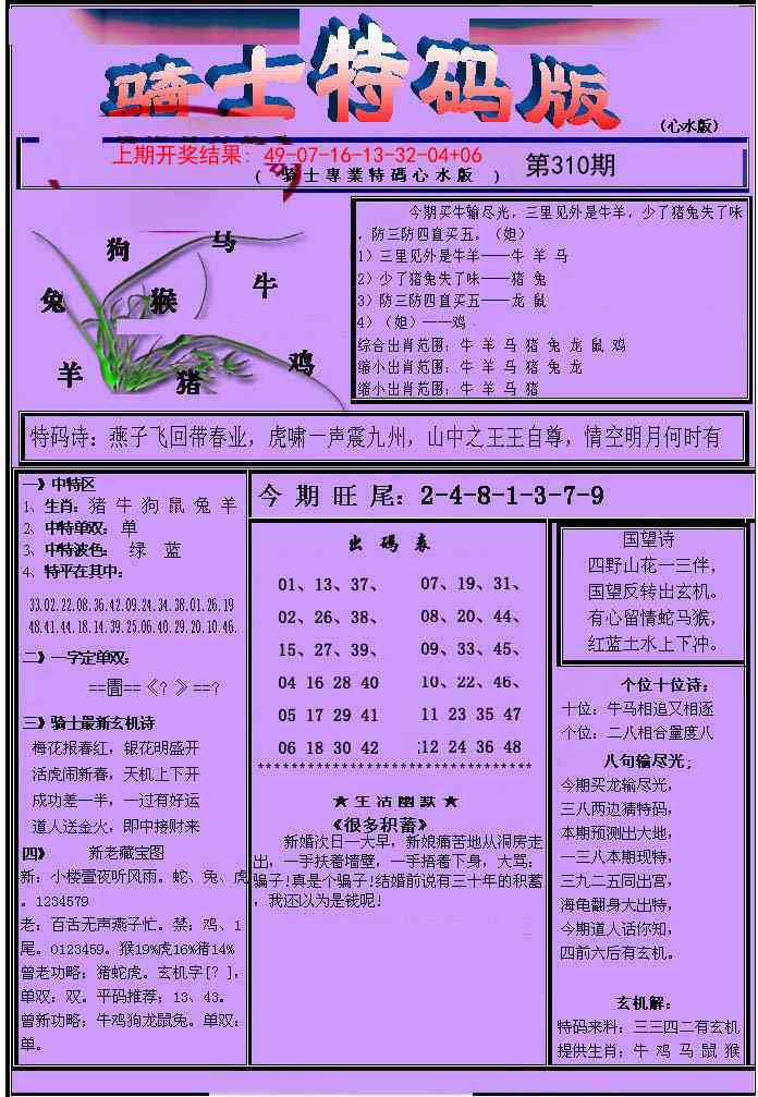 310期骑士特码版[图]