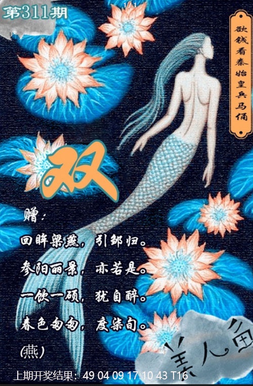 311期美人鱼单双中特图[图]