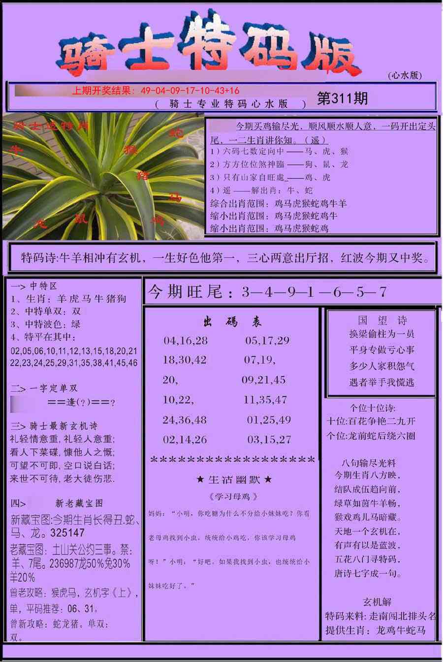 311期骑士特码版[图]