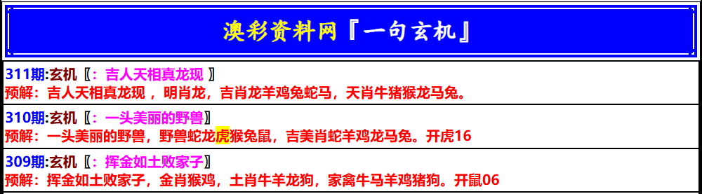 311期澳门一句玄机[图]