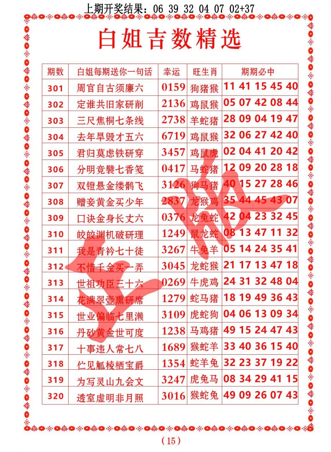 312期白姐吉数精选[图]