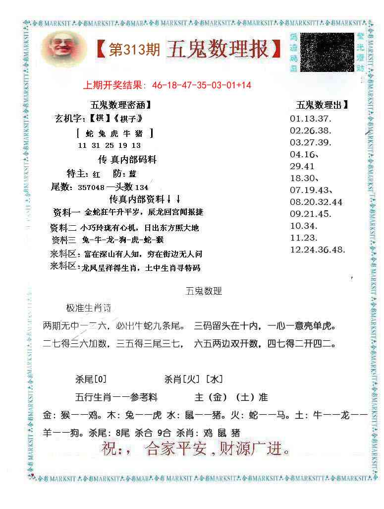 313期五鬼数理报[图]