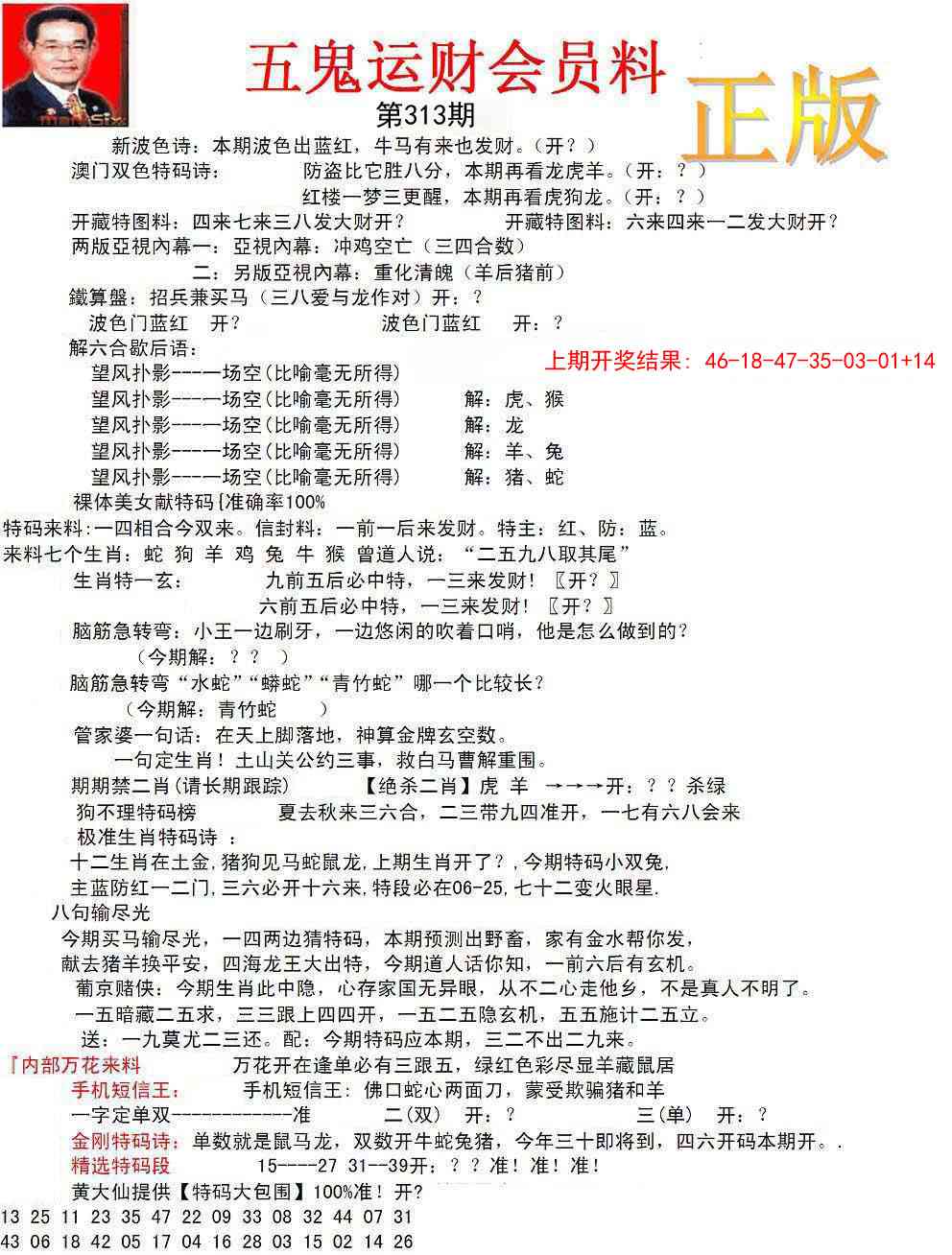 313期正版五鬼运财会员料[图]